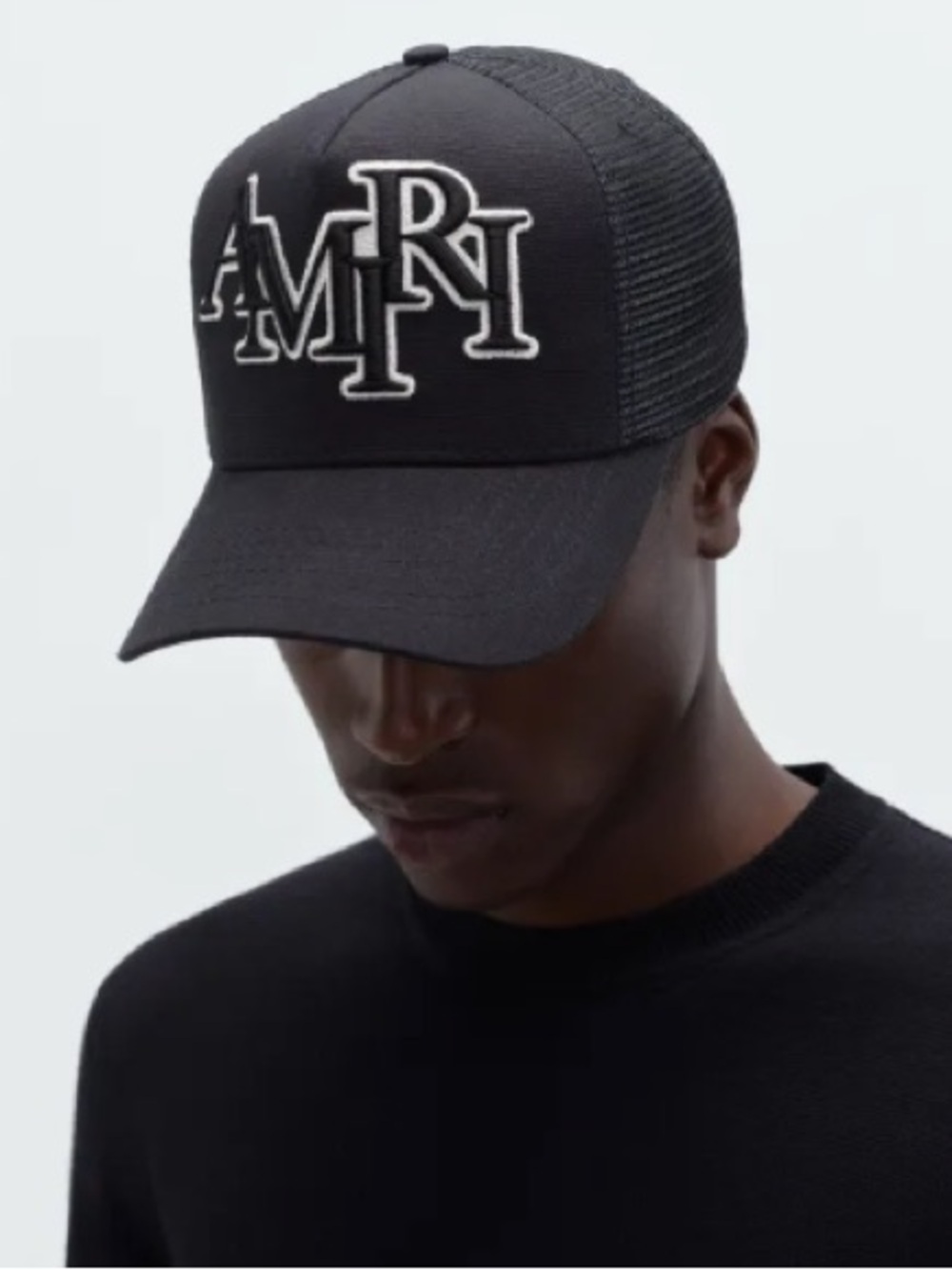 AMIRI Black Mesh Trucker Cap with White Raised Logo - Picture 2 of 7